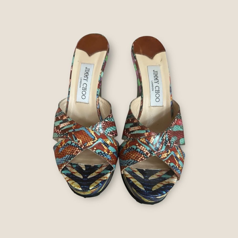 Jimmy Choo | EUC Women's Multicolored Snakeskin Wedges Size 39